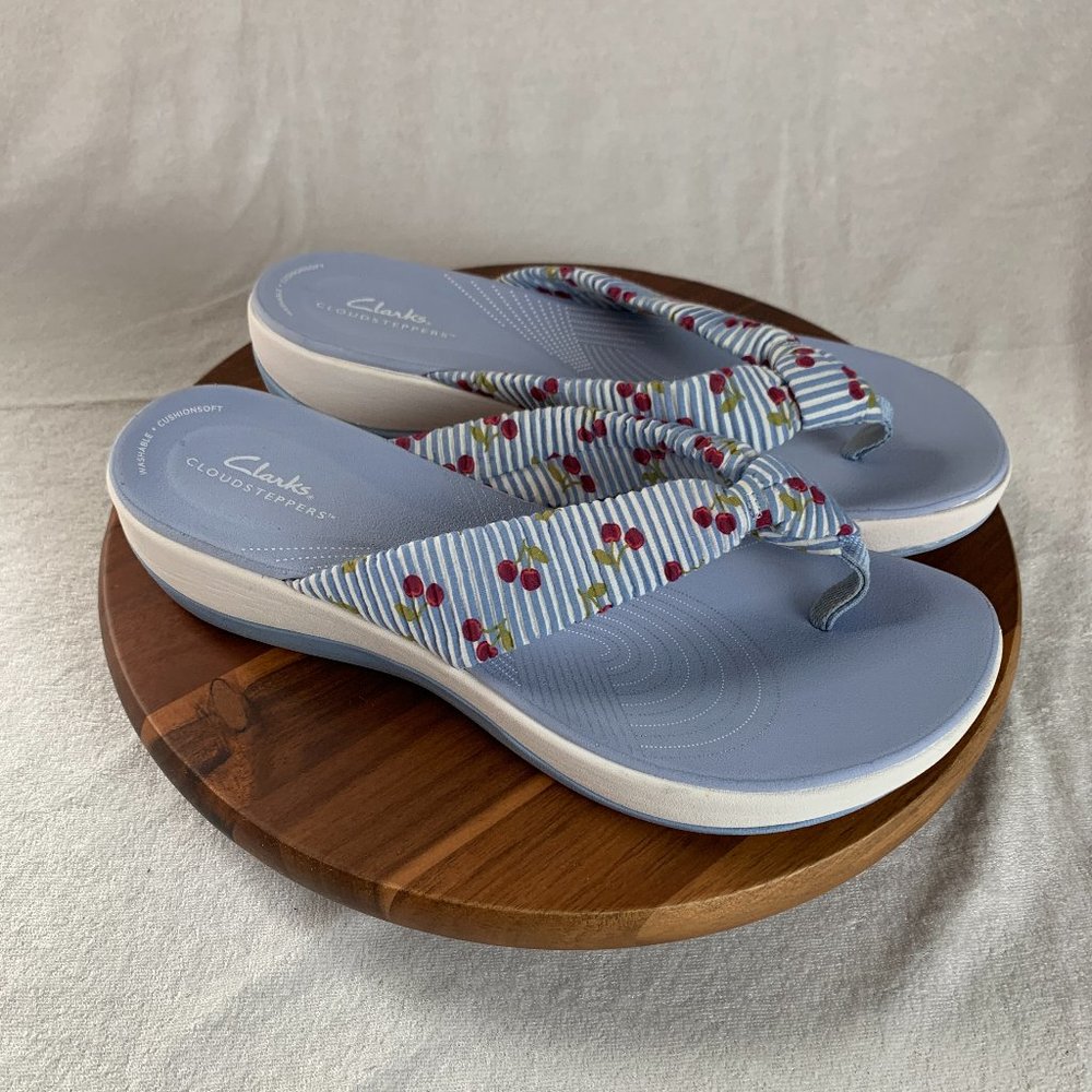 Clarks Arla Glison Flip Flop Sandals N5358* Cherries Blue Women's  Size 10-11
